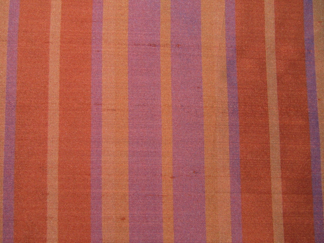 100% silk dupion brown purple rust stripes 54&quot; wide sold by the yard
