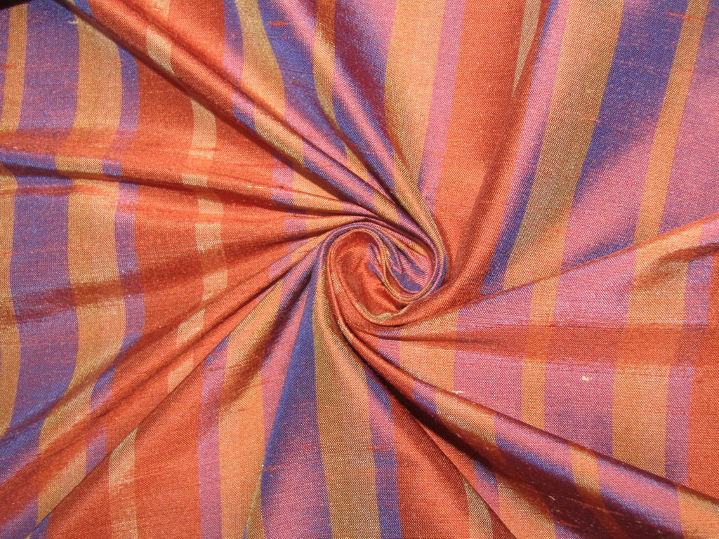 100% silk dupion brown purple rust stripes 54&quot; wide sold by the yard