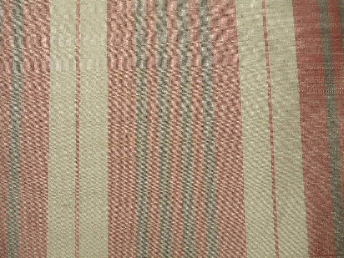 100% silk dupion dusty brown green and red stripes 54&quot; wide sold by the yard