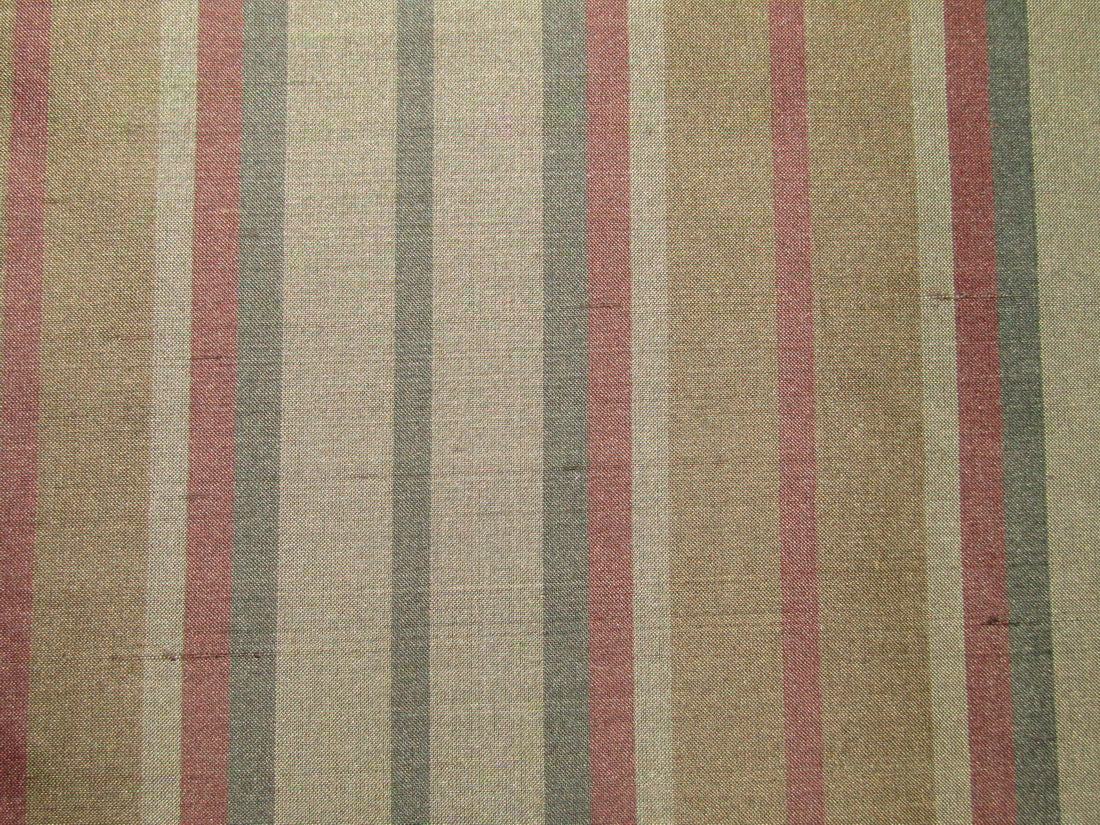 100% silk dupion dusty blue x green and red stripes 54&quot; wide sold by the yard
