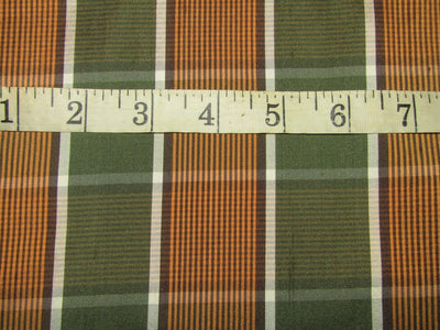 100% silk dupion fabric PLAIDS green and orange 54&quot; wide