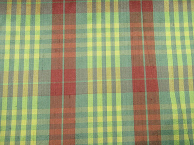 100% silk dupion green yellow and orange Plaids Fabric 54&quot; wide