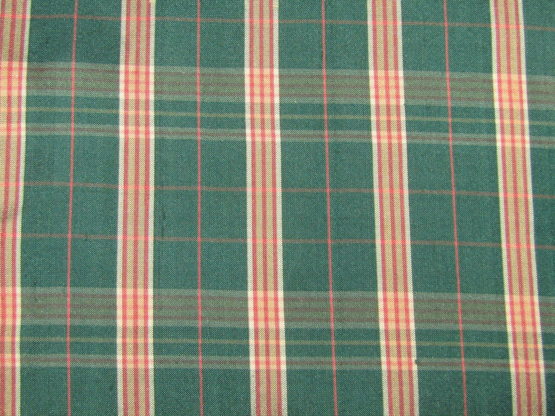 100% silk dupion fabric PLAIDS green and pink 54&quot; wide