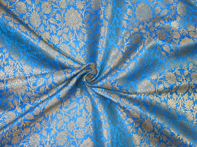 Brocade JACQUARD 44&quot; blue x mettalic gold floral
