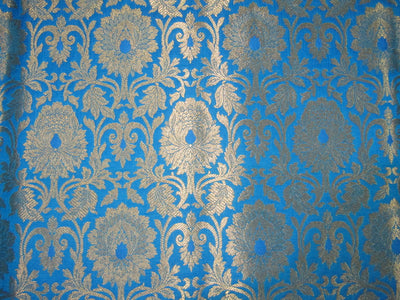 Brocade JACQUARD 44&quot; blue x metallic gold floral