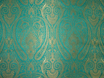 Brocade jacquard Fabric green x METALIC gold color 44&quot;