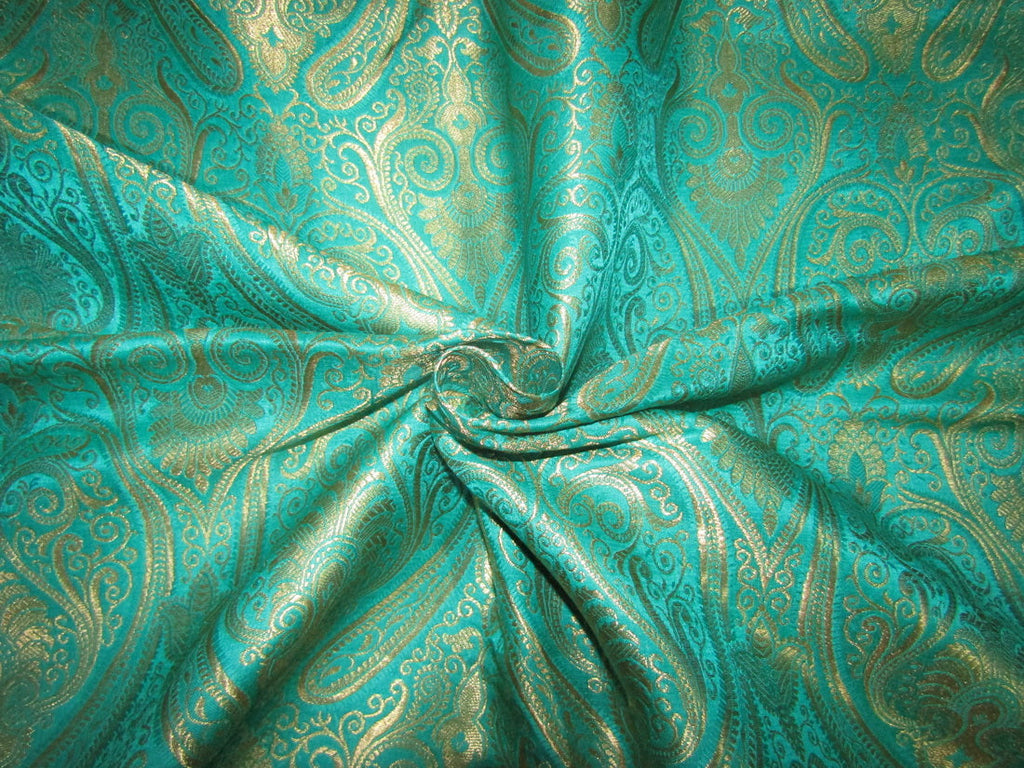 Brocade jacquard Fabric green x METALIC gold color 44&quot;