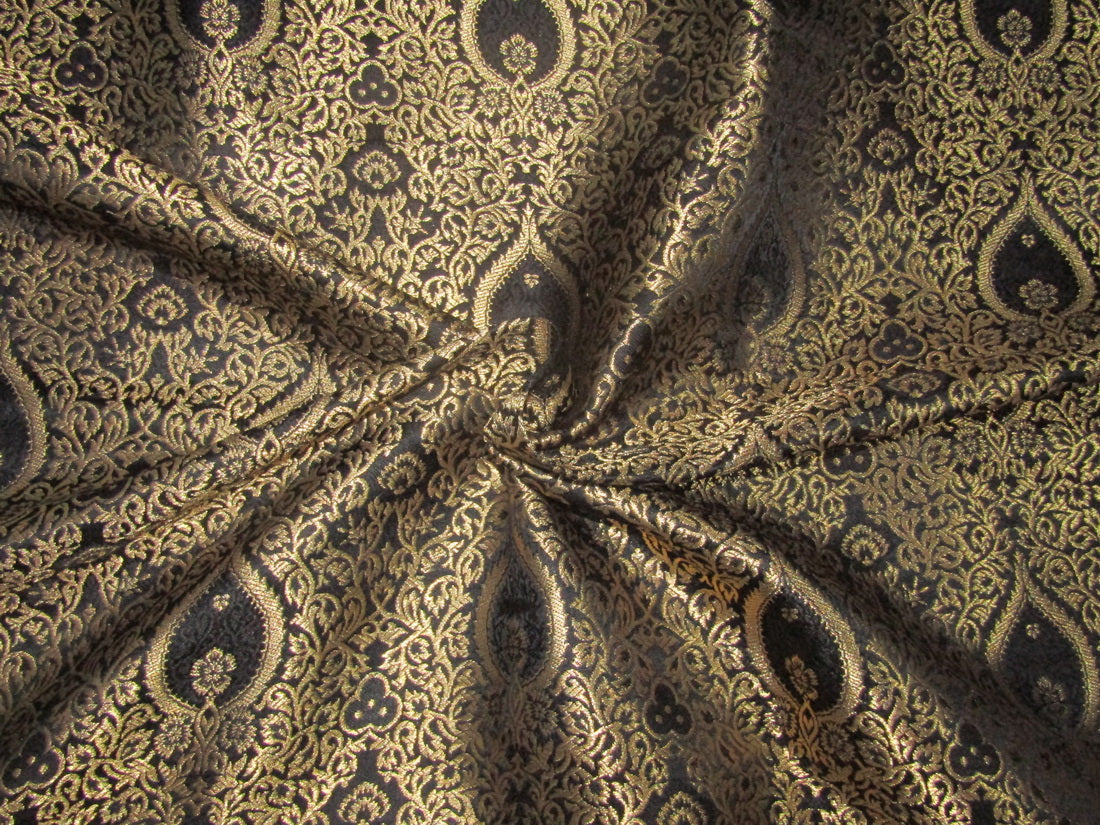 Brocade jacquard Fabric black x METALIC gold color 44&quot;