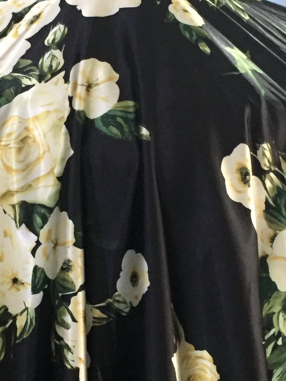 Polyester SATIN luxurious printed FABRIC BLACK floral 58&quot;