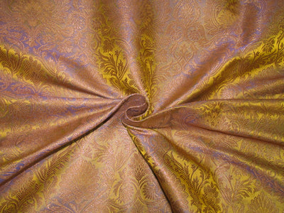 Brocade jacquard Fabric irridescent mustard blue x METALIC gold color 44&quot;