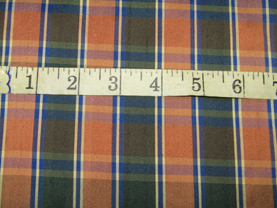100% silk dupion brown green and blue Plaids fabric 54&quot; wide