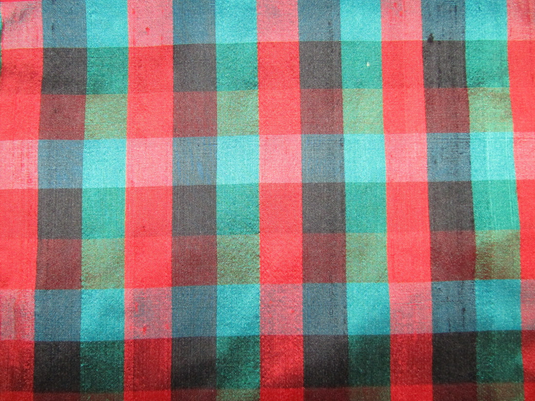 100% silk dupion multi color plaids fabric 54&quot; wide DUPNEWC10[2]