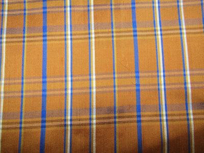 100% silk dupion mustard and blue Plaids fabric 54&quot; wide DUPNEWC10[3]