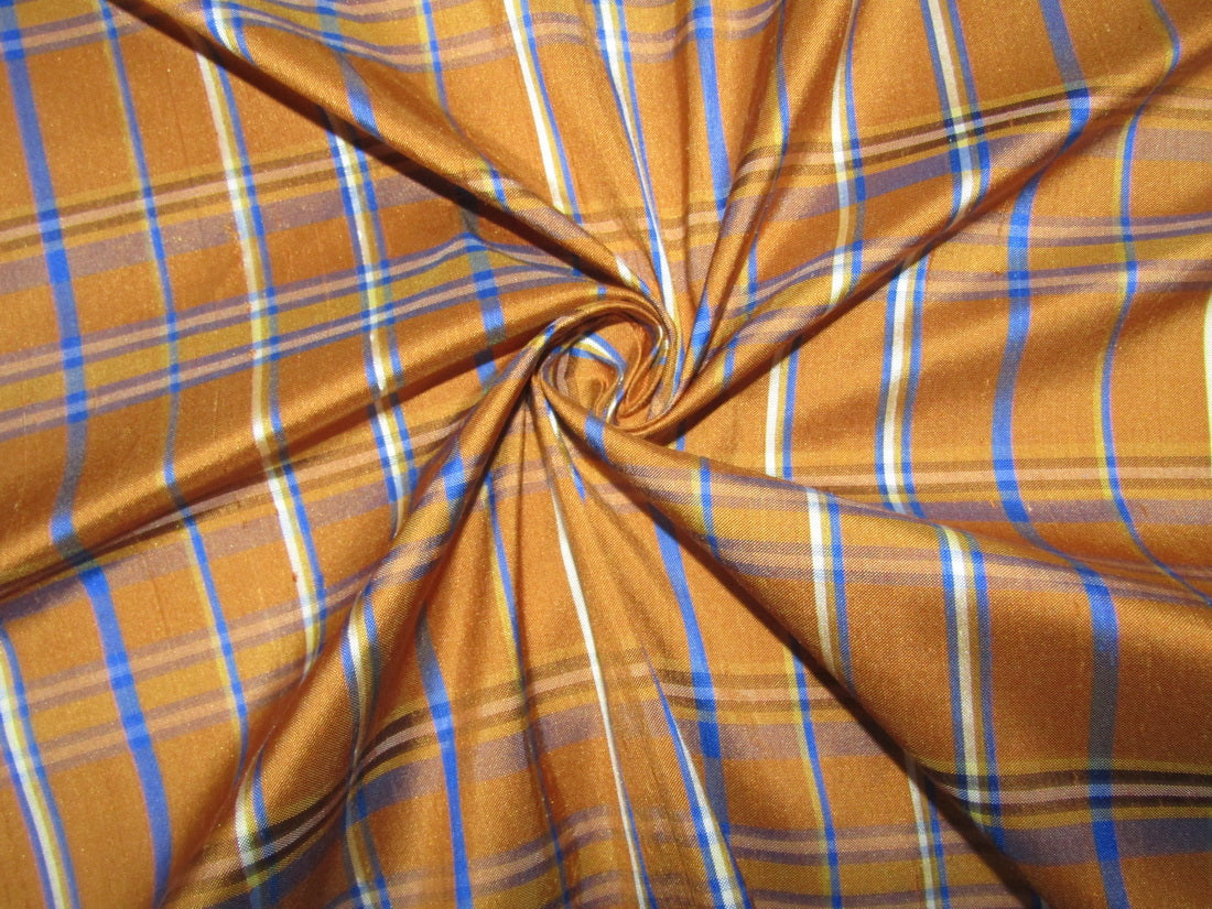 100% silk dupion mustard and blue Plaids fabric 54&quot; wide DUPNEWC10[3]