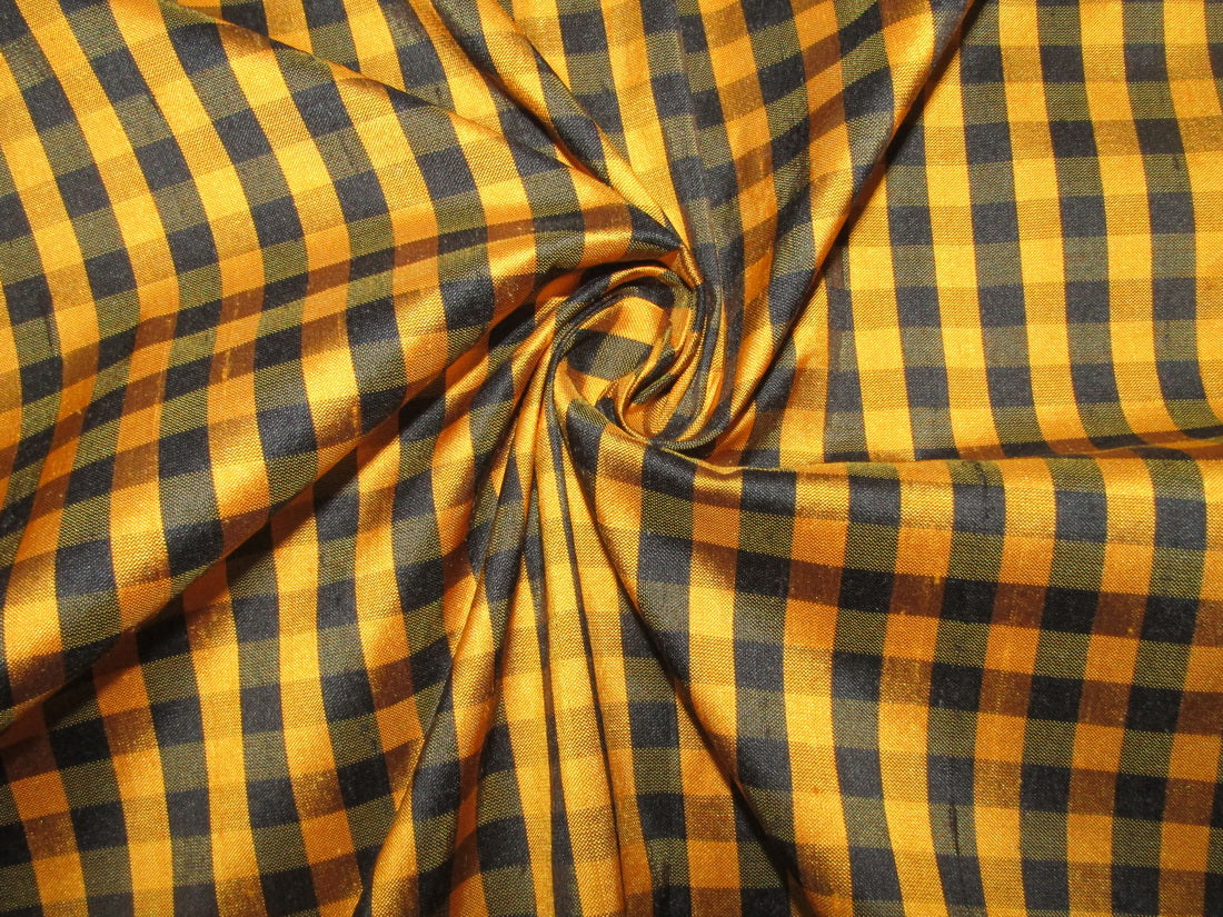 100% silk dupion mango and black plaids fabric 54&quot; wide