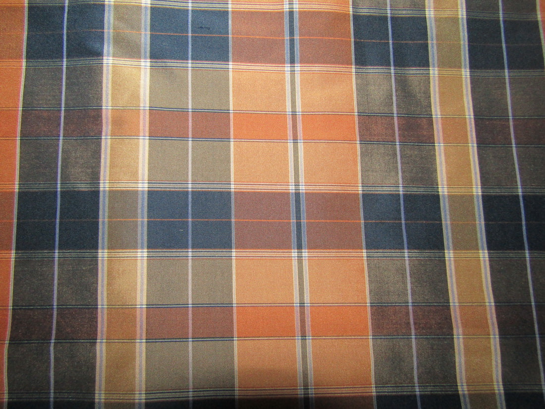 100% silk taffeta fabric brown navy PLAIDS 54&quot; wide