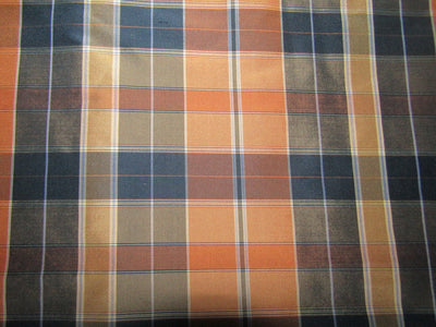 100% silk taffeta fabric brown navy PLAIDS 54&quot; wide