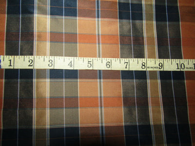 100% silk taffeta fabric brown navy PLAIDS 54&quot; wide