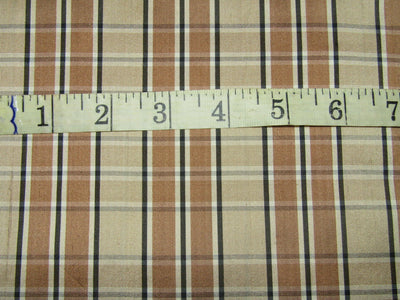 100% silk dupion beige and brown Plaids fabric 54&quot; wide DUPNEWC11[5]