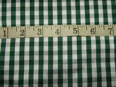 100% silk dupion green white Plaids fabric 54&quot; wide
