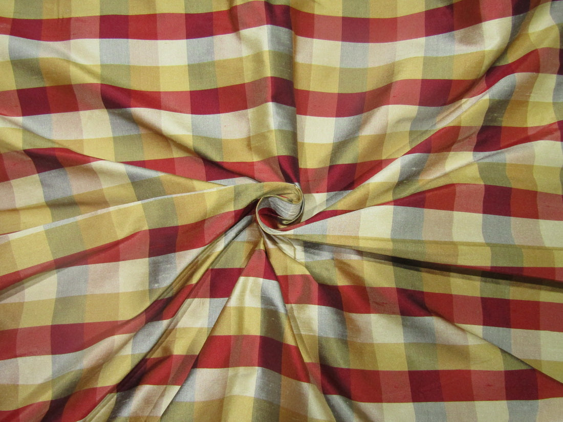 100% SILK Dupioni  multi color plaids FABRIC 54&quot; wide DUPC110[0]