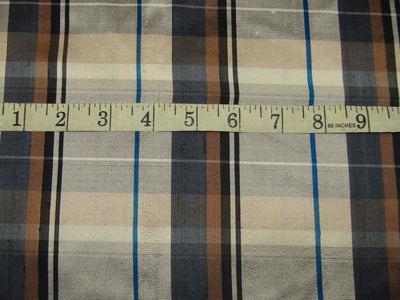 100% silk dupion brown grey Plaids fabric 54&quot; wide DUPNEWC10[4]