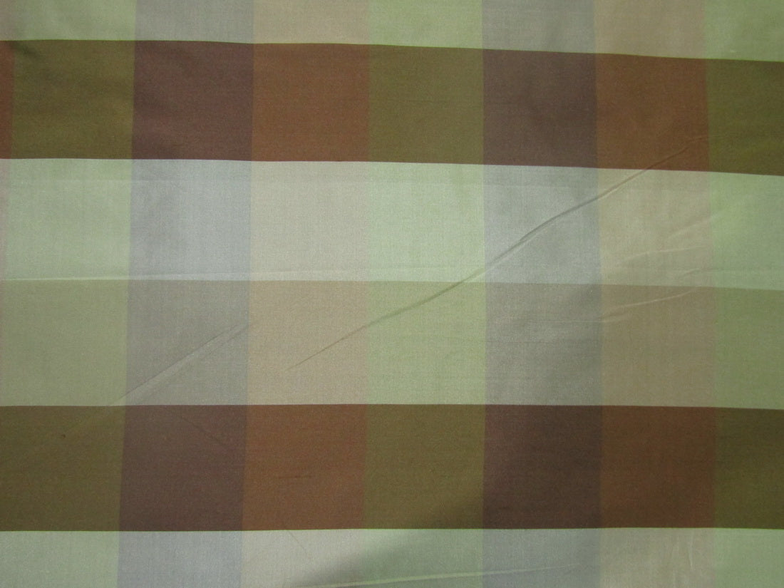 100% PURE SILK DUPIONI FABRIC PLAIDS Shades of Browns and Greens 54&quot; wide DUPC111[2]