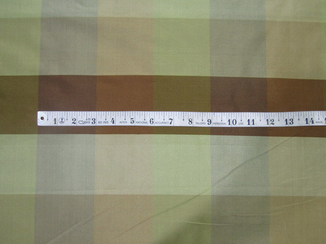 100% PURE SILK DUPIONI FABRIC PLAIDS Shades of Browns and Greens 54&quot; wide DUPC111[2]