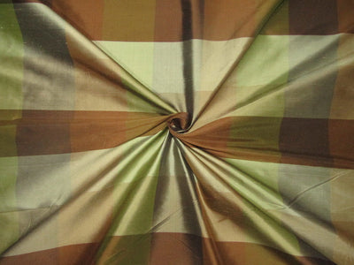 100% PURE SILK DUPIONI FABRIC PLAIDS Shades of Browns and Greens 54&quot; wide DUPC111[2]
