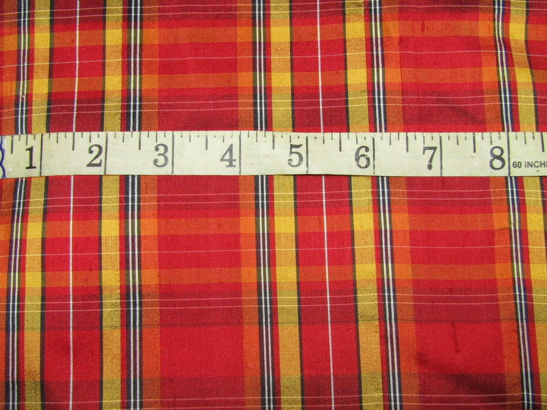 100% silk dupion red yellow plaids fabric 54&quot; wide