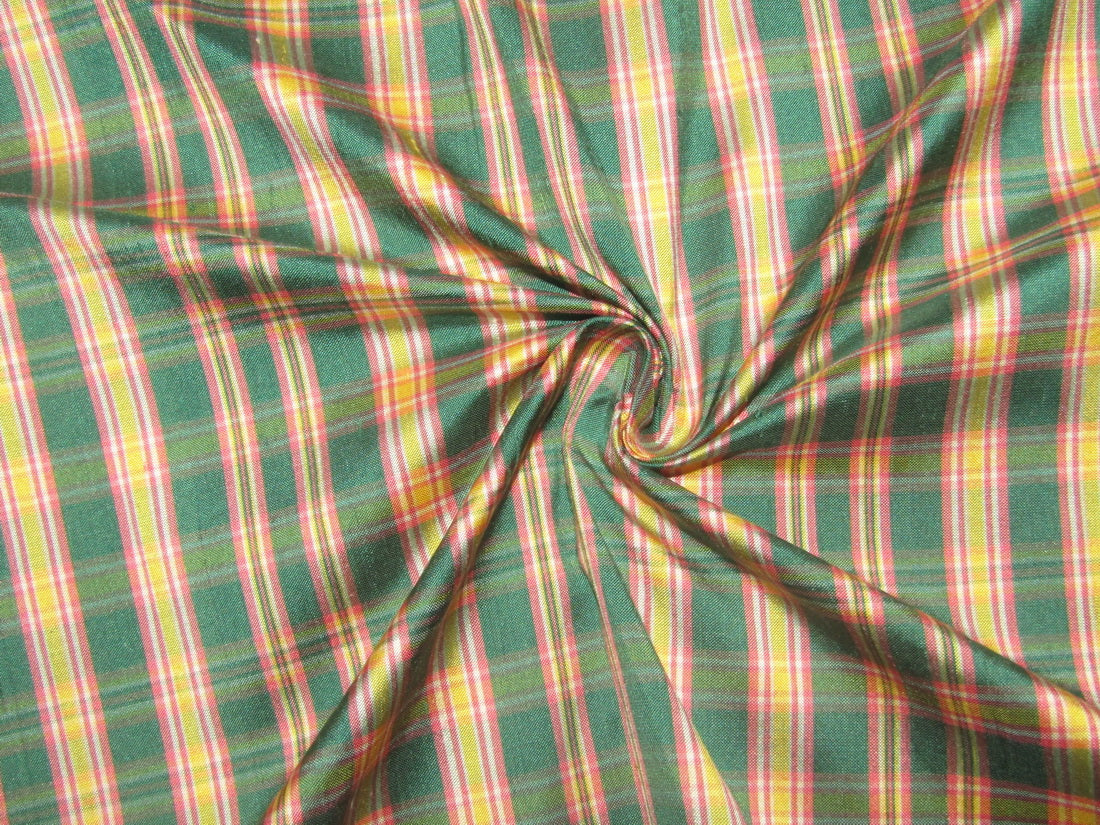 100% silk dupion green and yellow  Plaids fabric 54&quot; wide