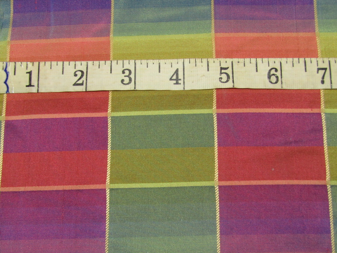 100% silk dupion bright multi colors and gold Plaids fabric 54&quot; wide