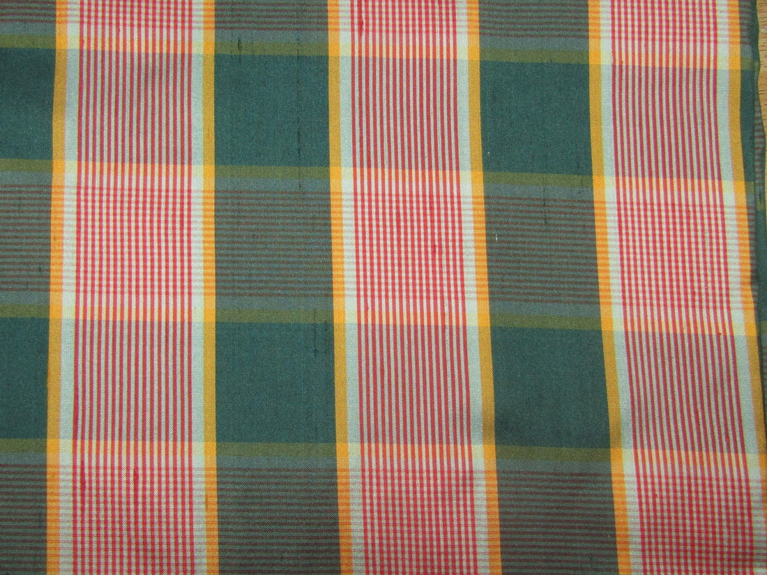 100% silk dupion red green plaids fabric 54&quot; wide