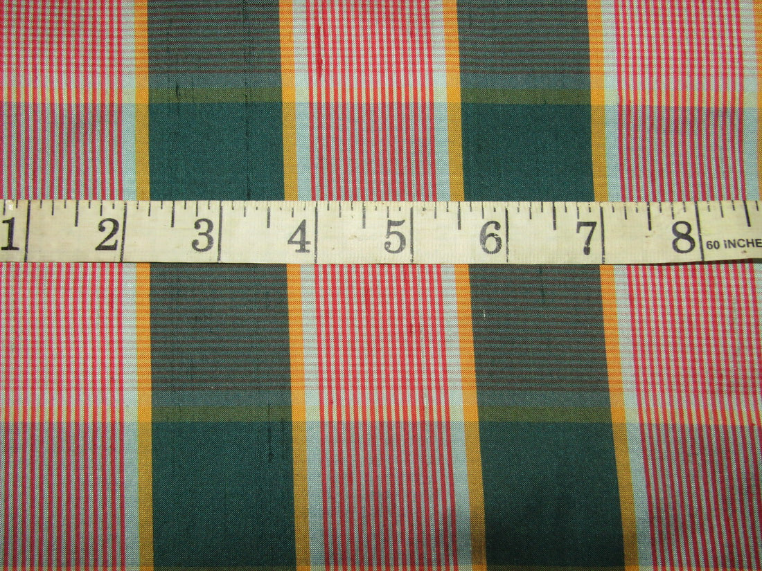 100% silk dupion red green plaids fabric 54&quot; wide