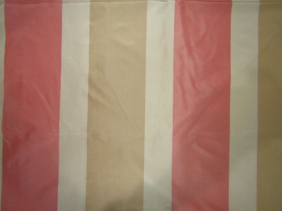 100% Silk Taffeta Fabric CREAM,BEIGE and salmon Stripes TAFS163[5] 54&quot; wide