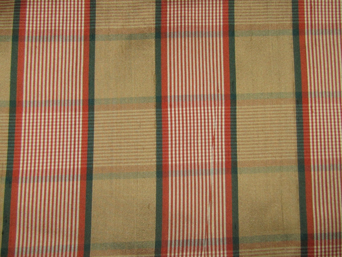100% silk dupion gold and red Plaids fabric 54&quot; wide