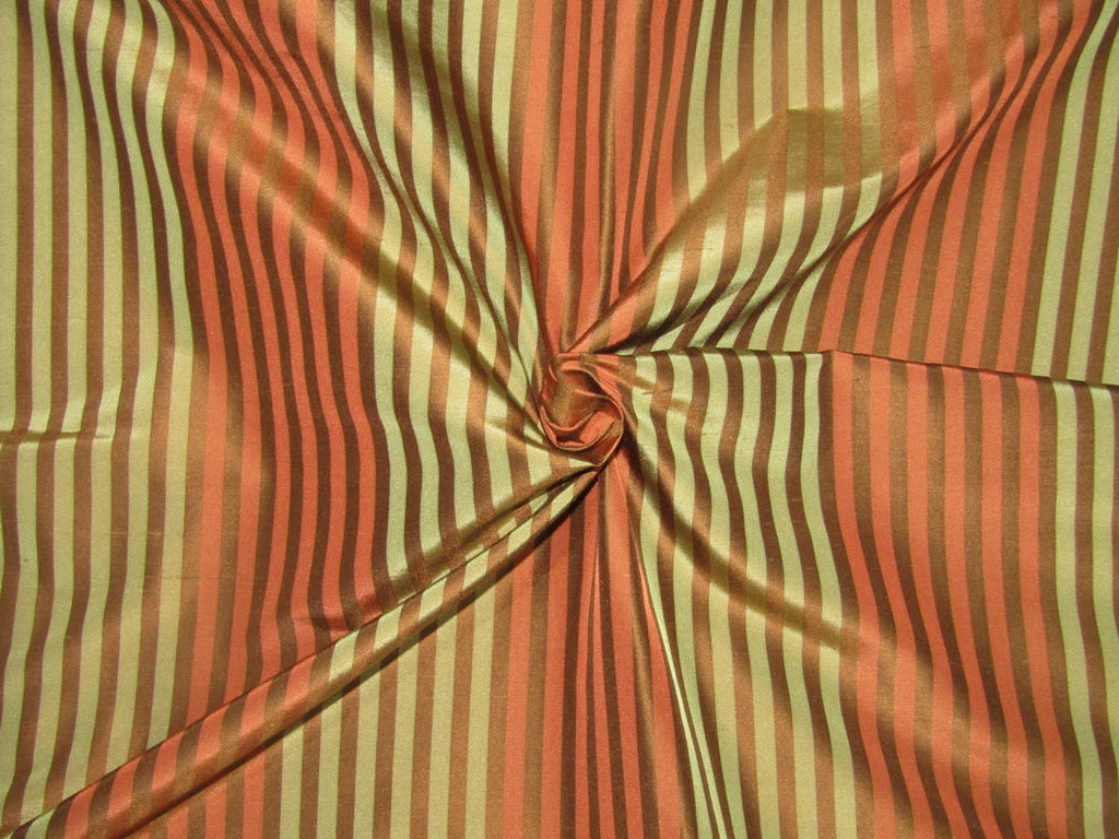 100% PURE SILK DUPION fabric stripes rust/olive/bronze colour 54" wide DUPS65[1]