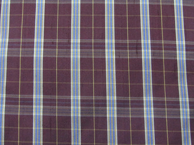 100% silk dupion aubergine and blue Plaids Fabric 54&quot; wide