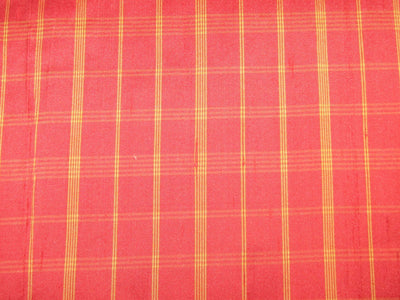 100% silk dupion REDISH PINK and YELLOW PLAIDS fabric - 54&quot; wide