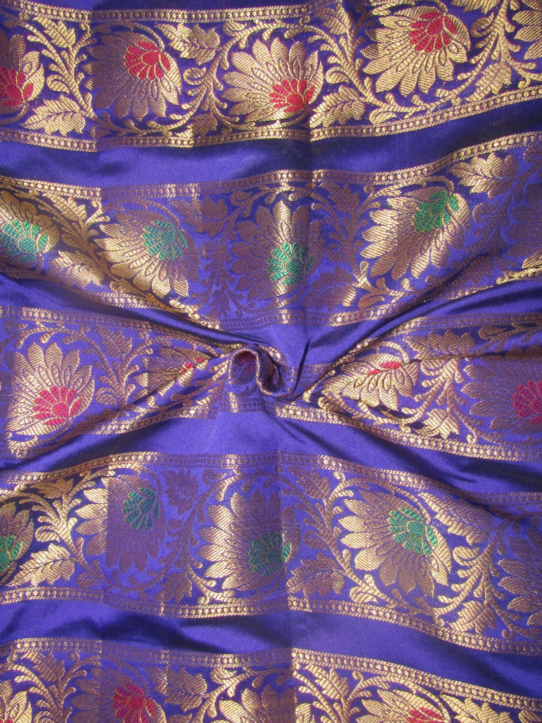 Brocade jacquard fabric ink blue stripe borders 44&quot;