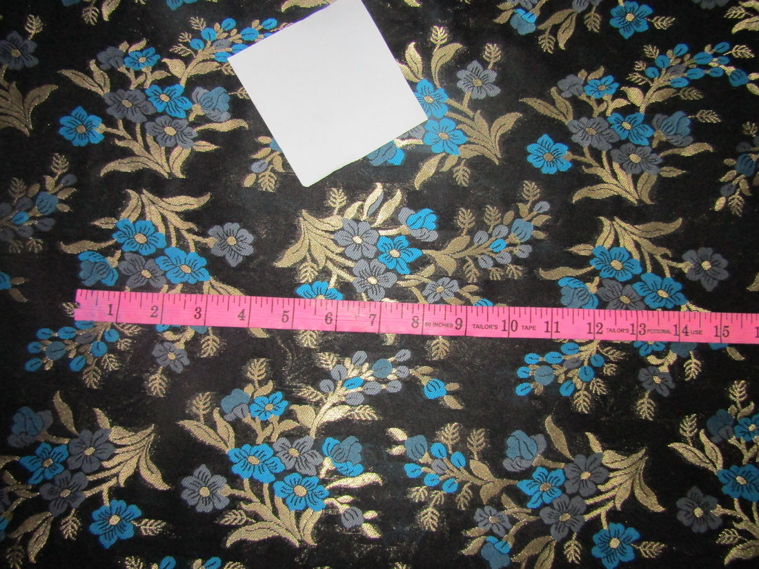 Brocade jacquard fabric 44" wide blue/grey floral with metalic gold BRO688[3]