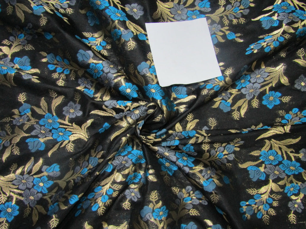 Brocade jacquard fabric 44" wide blue/grey floral with metalic gold BRO688[3]
