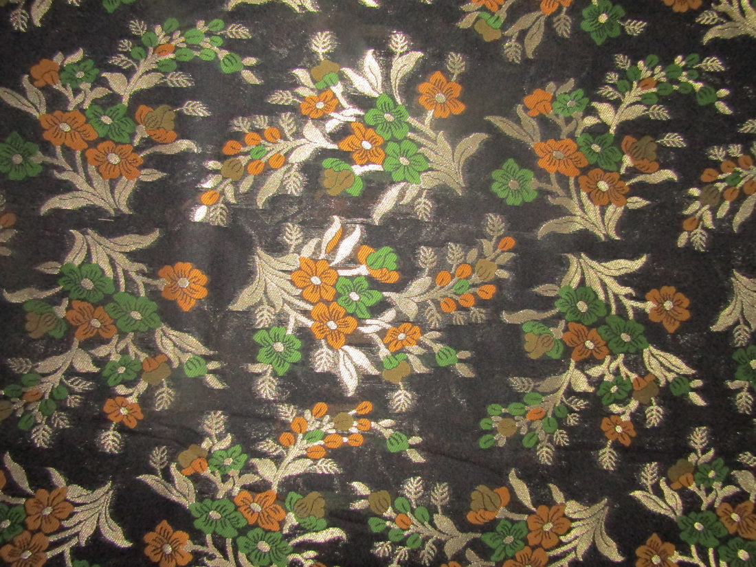 Brocade jacquard fabric 44" wide mustard/green floral with metalic gold BRO688[4]