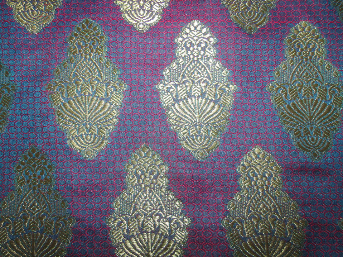 Brocade fabric blue, pink x metallic gold 44&quot;wide