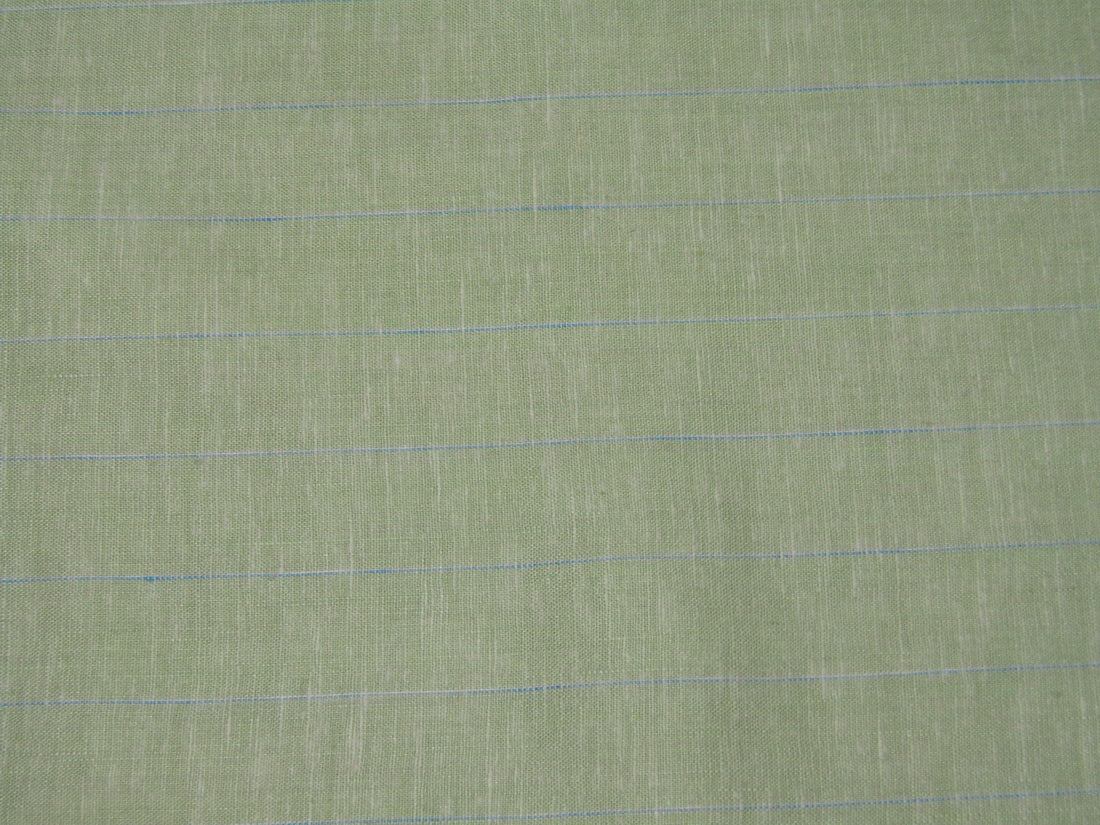 100% Linen pastel green and blue stripe 60's Lea Fabric ~ 58&quot; wide