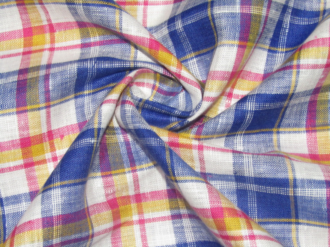 100% Linen Multi Color Plaids 60's Lea Fabric ~ 58&quot; wide [10805]