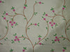 100% SILK DUPION dark cream with pink green and brown FLORAL EMBROIDERY 54&quot;DUPE61[3]