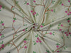 100% SILK DUPION dark cream with pink green and brown FLORAL EMBROIDERY 54&quot;DUPE61[3]