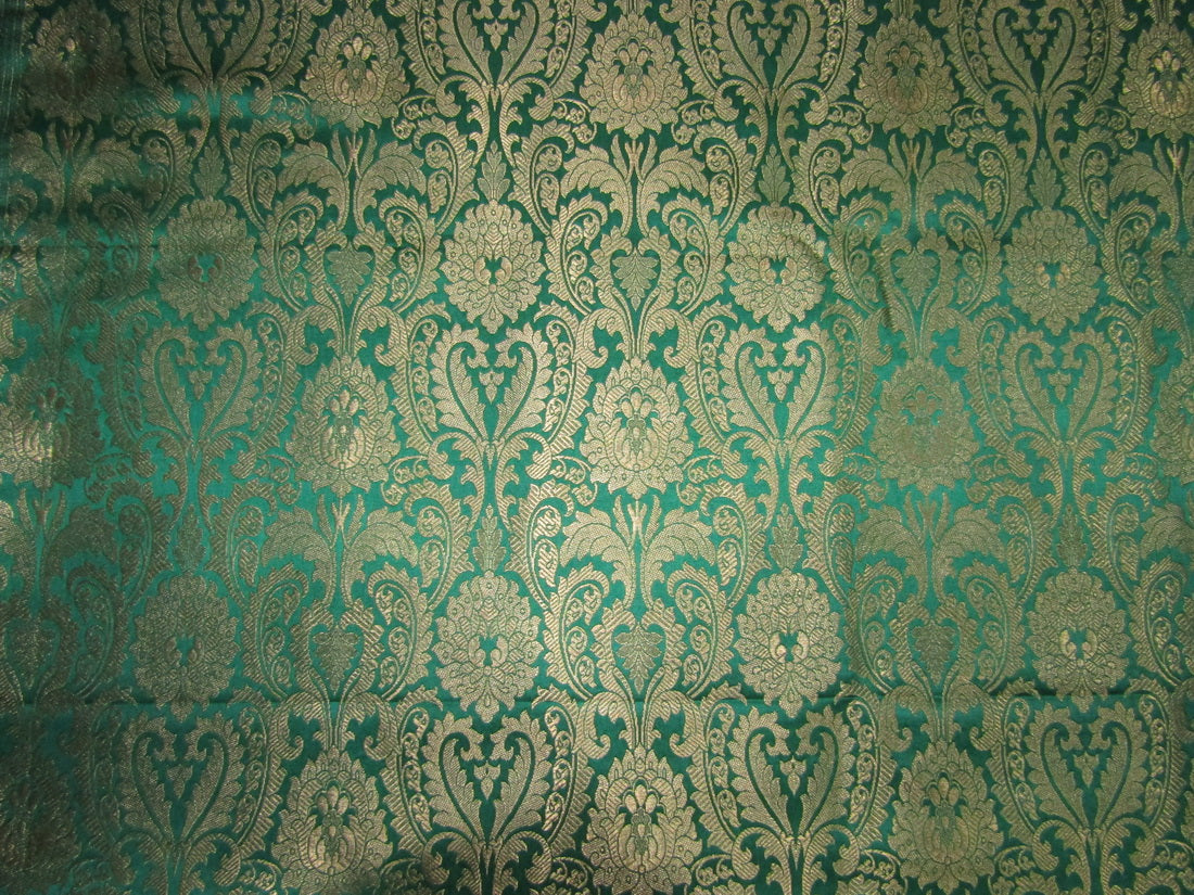 Brocade Jacquard Fabric green x mettalic gold 34" wide