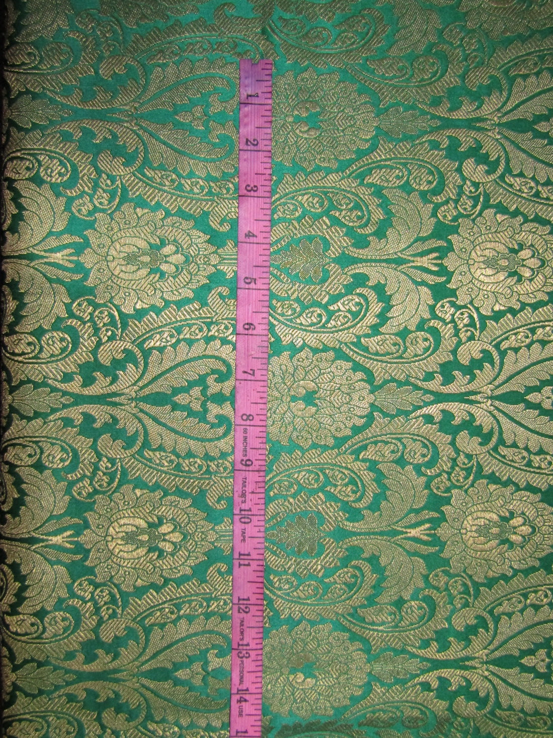 Brocade Jacquard Fabric green x mettalic gold 34" wide